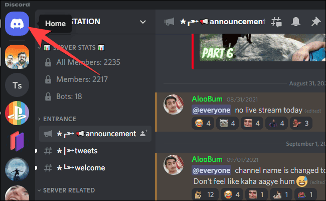 Click the Home Button in top left corner of Discord window - Πώς να αποκλείσετε ή να ξεμπλοκάρετε άτομα