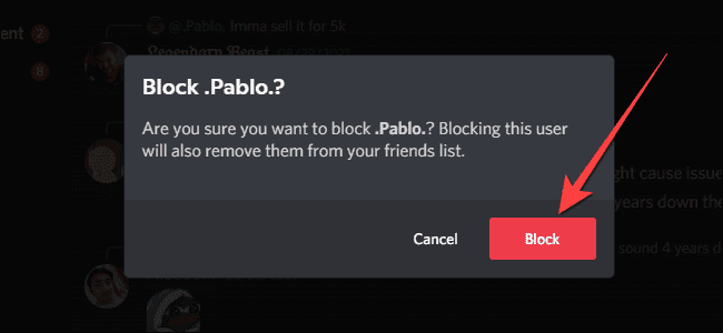 Select Block button on the confirmation prompt - Πώς να αποκλείσετε ή να ξεμπλοκάρετε άτομα