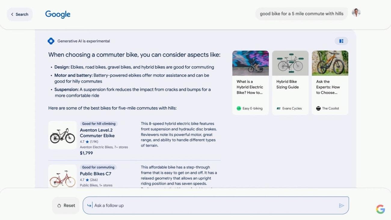 Generative AI Google Search Bikes