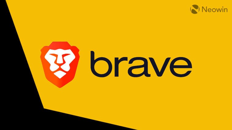 The Brave logo on an orange and black background