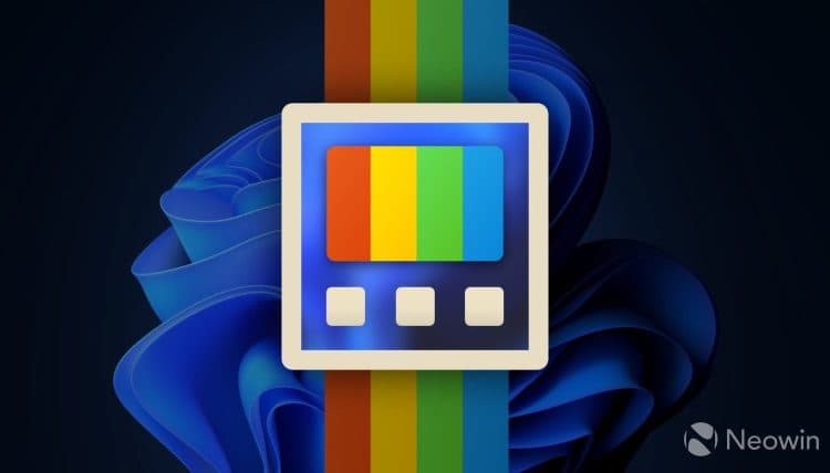 A modified PowerToys logo with a glass-like fill and a Windows 11 wallpaper background