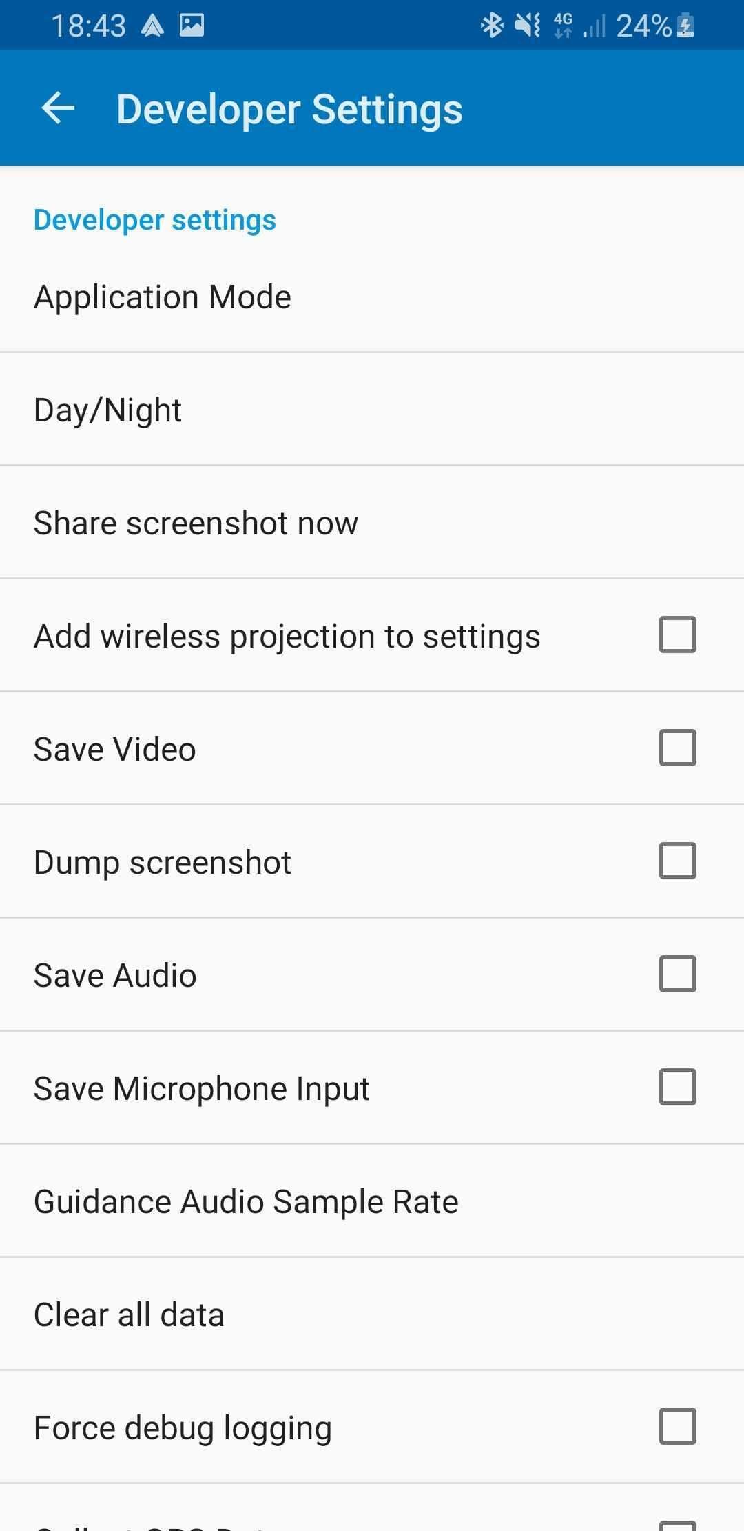 Ένα στιγμιότυπο οθόνης των ρυθμίσεων προγραμματιστή Android Auto