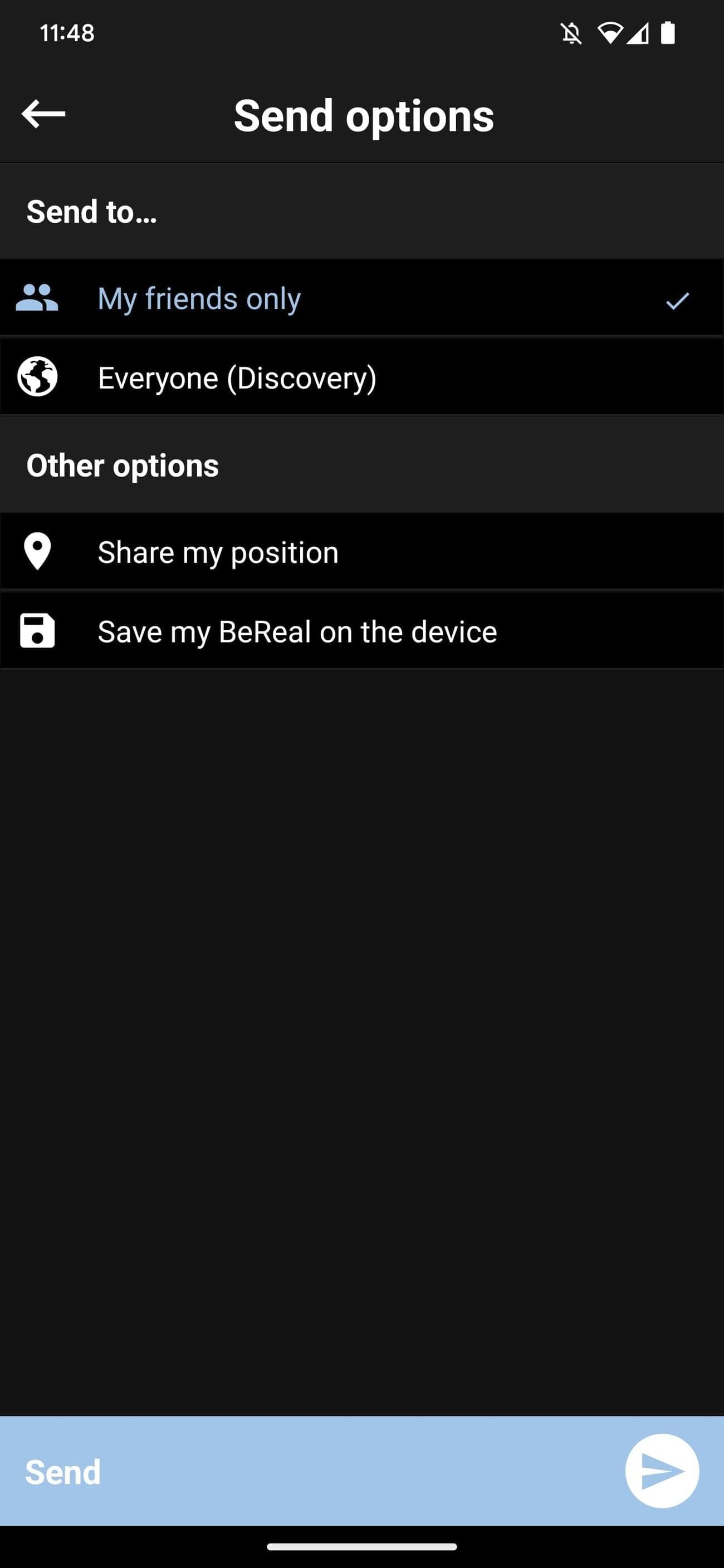 Αποστολή επιλογών για φωτογραφίες στην εφαρμογή BeReal για κινητά