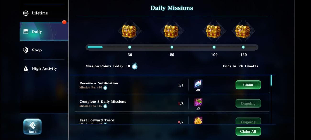 Your dailies in Evertale (example)