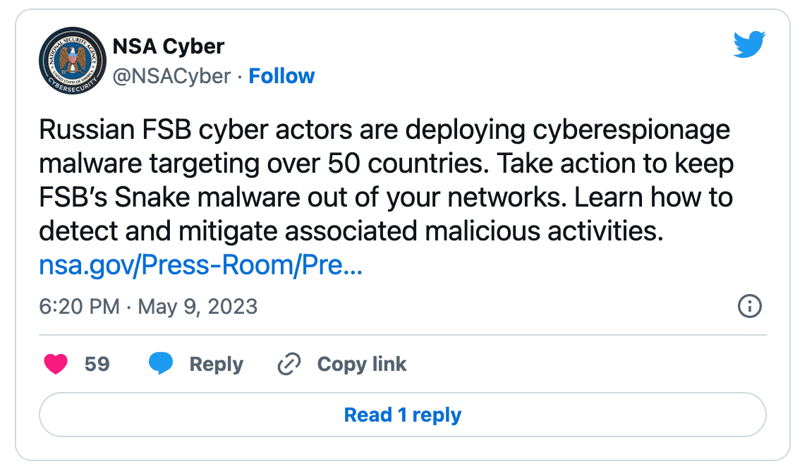 Tweet της NSA Snake