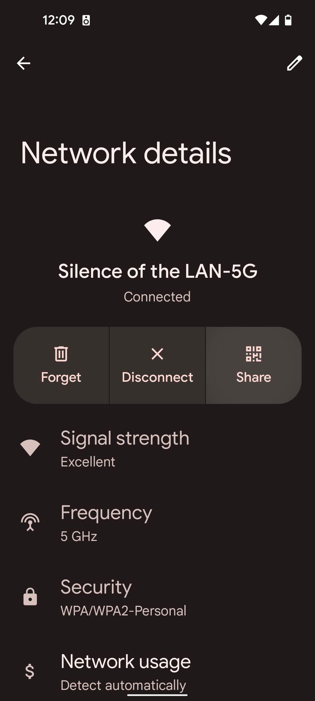 Το μενού Λεπτομέρειες δικτύου σε ένα τηλέφωνο Android