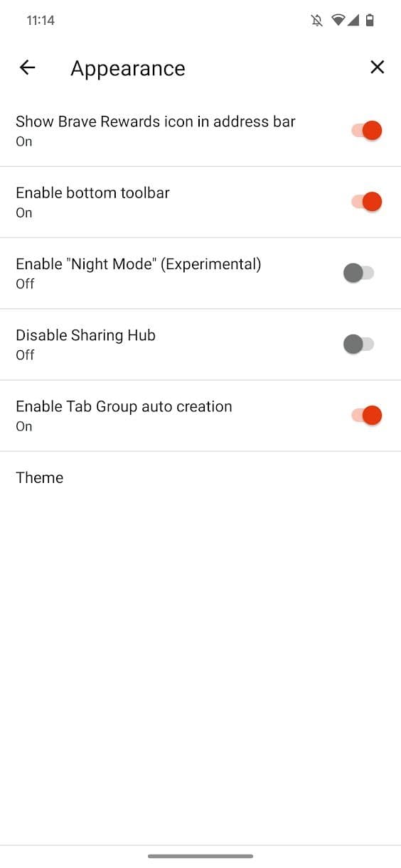 Στιγμιότυπο οθόνης της γενναίας εφαρμογής που δείχνει τις ρυθμίσεις εμφάνισης