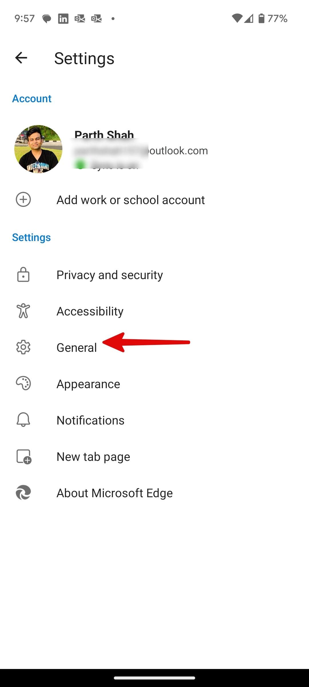 Γενικό μενού του Microsoft Edge