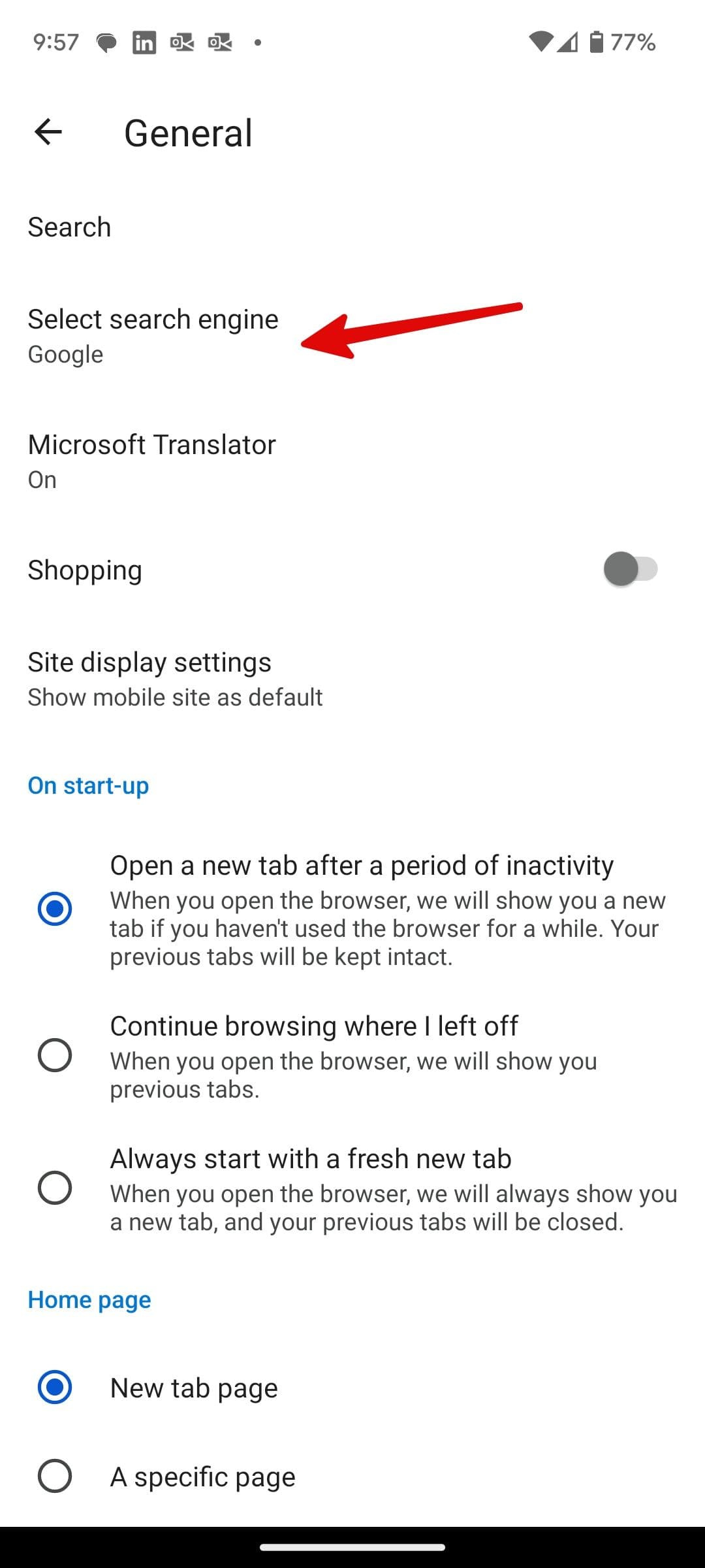 μηχανή αναζήτησης για Microsoft Edge android