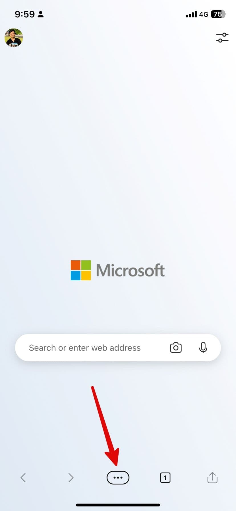 Περισσότερα μενού Microsoft Edge στο iPhone 