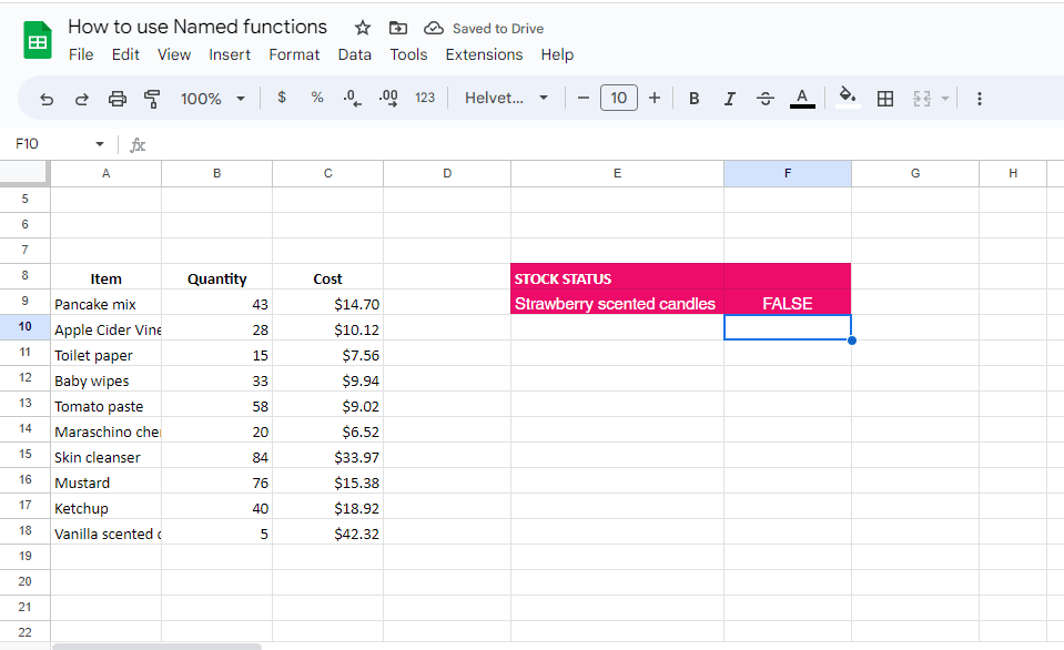 Έλεγχος αποθέματος καταστήματος με τη λειτουργία Named στα Φύλλα Google