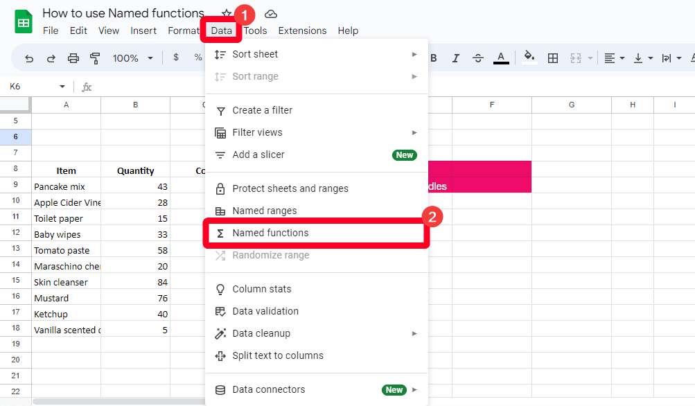 Αναπτυσσόμενο μενού δεδομένων στα Φύλλα Google
