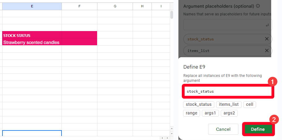 Καθορισμός τιμών κελιών και εύρους με σύμβολα κράτησης θέσης Argument στα Φύλλα Google