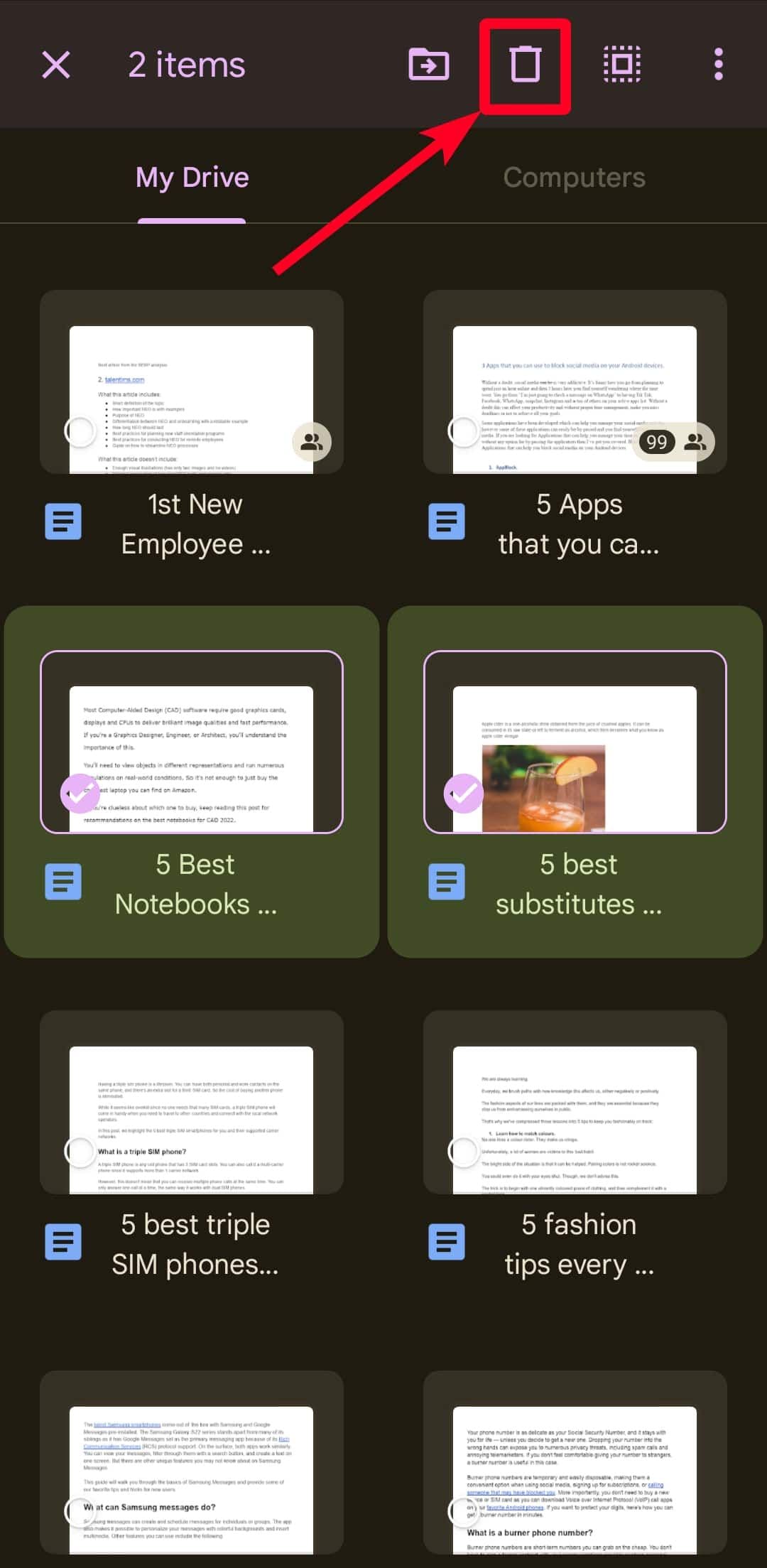 Διαγραφή πολλών αρχείων από την εφαρμογή Google Drive για κινητά
