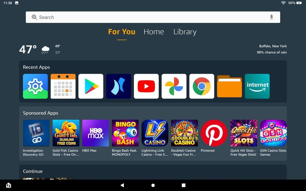 The For You page on the Fire Tablet home screen.