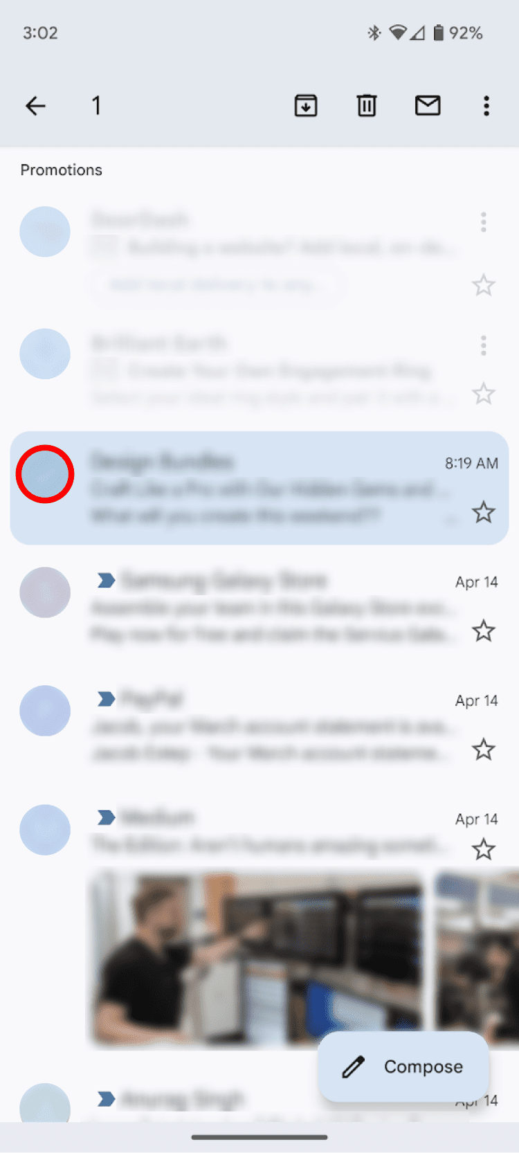 email που έχουν επιλεγεί στην εφαρμογή Gmail