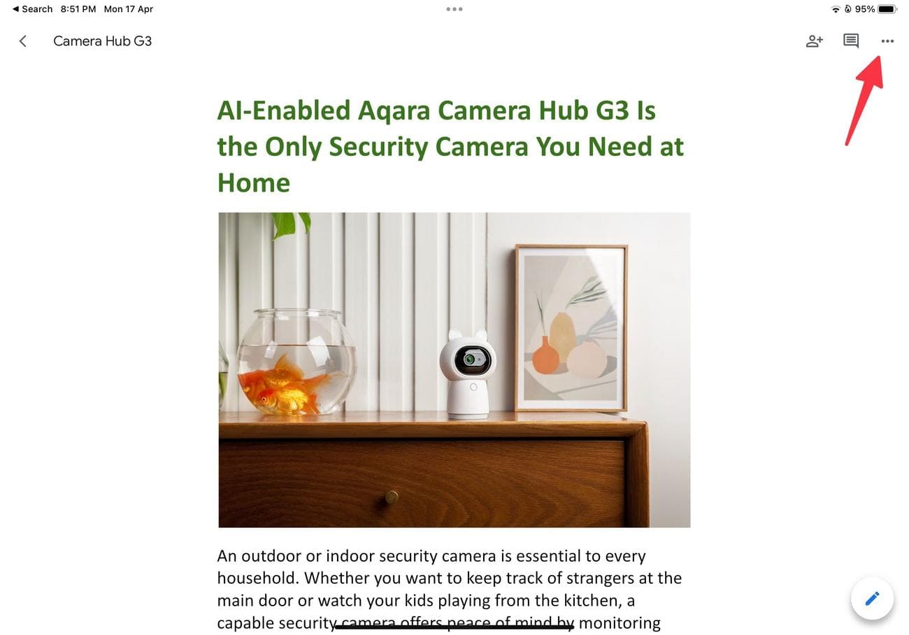 ανοίξτε περισσότερα μενού στο tablet των Εγγράφων Google