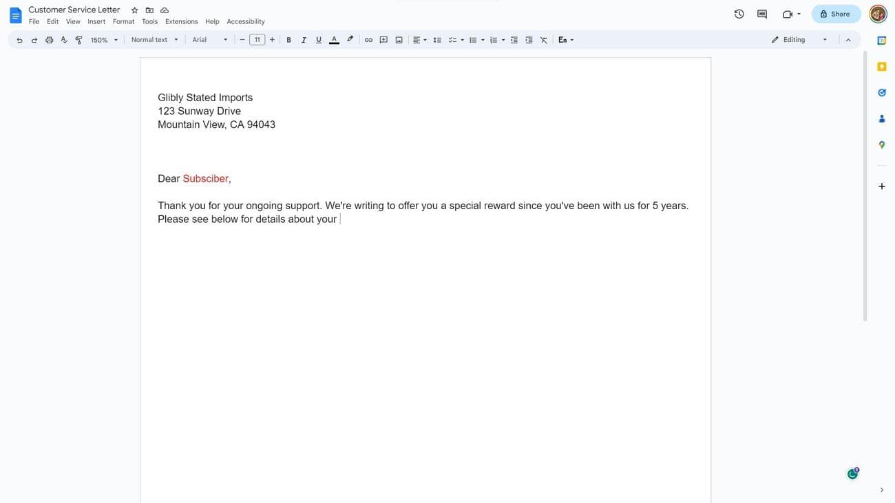 Ένα στιγμιότυπο οθόνης ενός εγγράφου των Εγγράφων Google με ένα τυπογραφικό λάθος επισημασμένο με κόκκινο χρώμα.