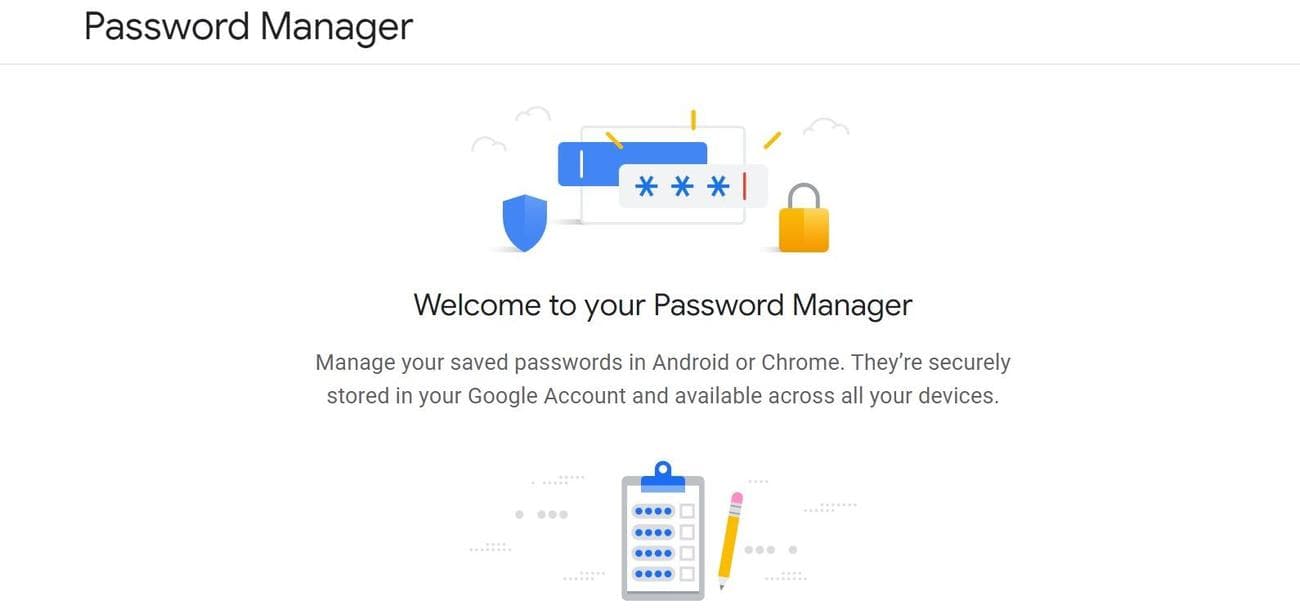 The Google Password Manager desktop intro page talking about managing your passwords