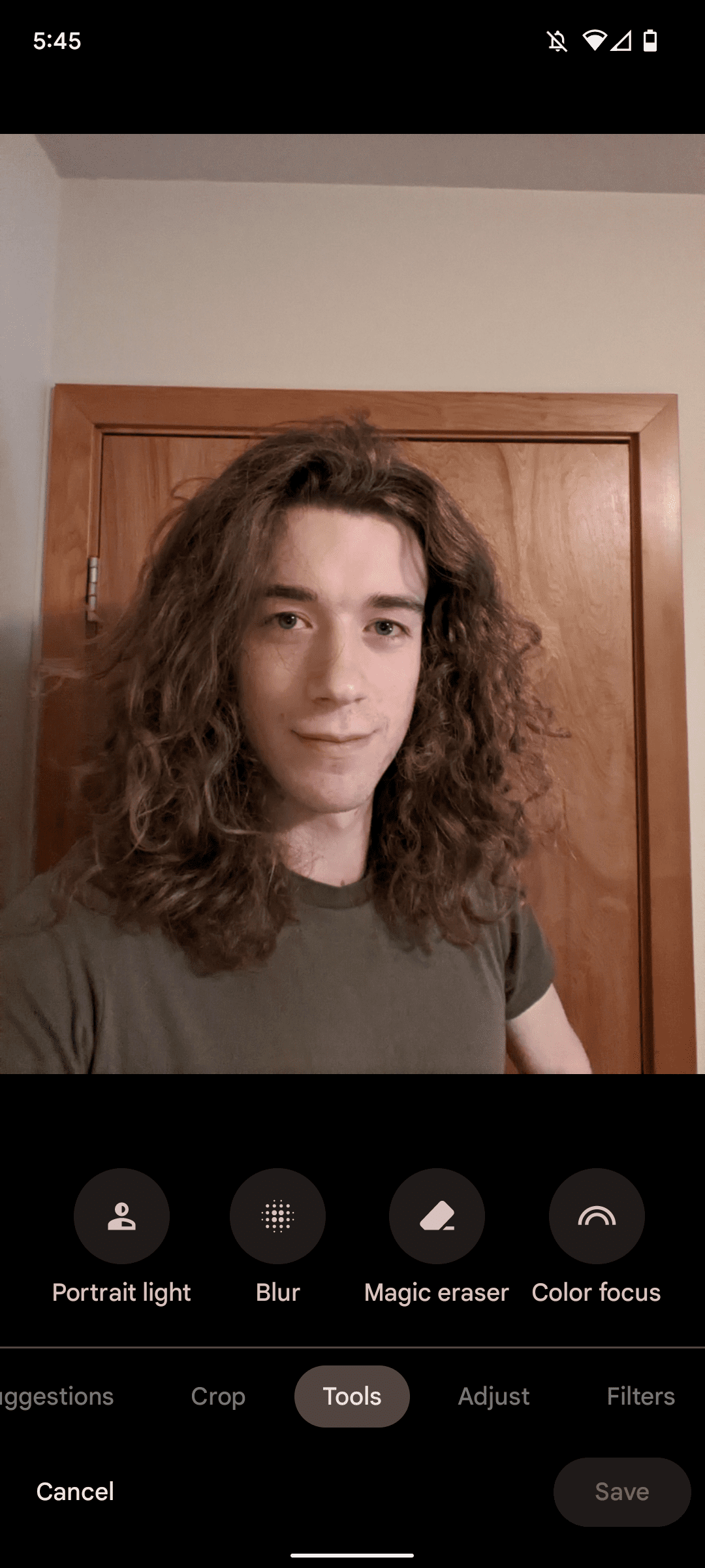 Google Photos image Edit menu highlighting the Tools option