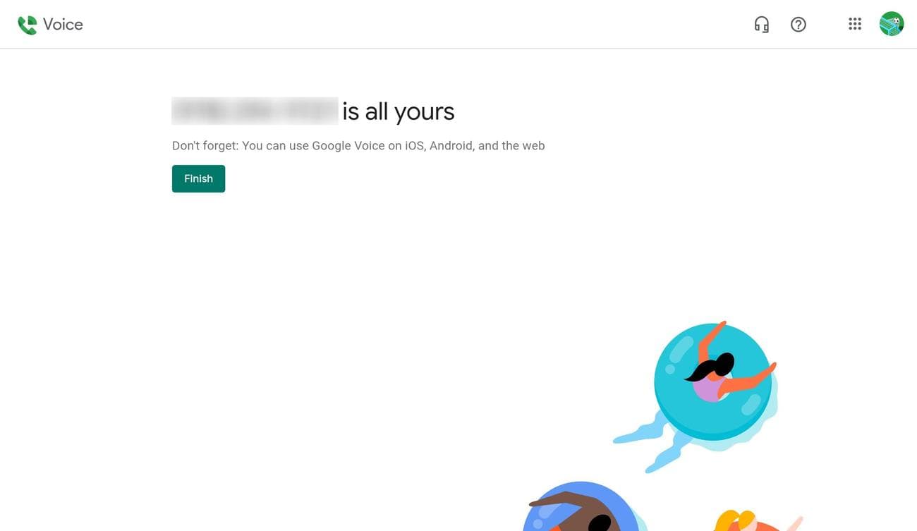 Ένα μήνυμα που σας ενημερώνει ότι ο αριθμός Google Voice που επιλέξατε είναι δικός σας