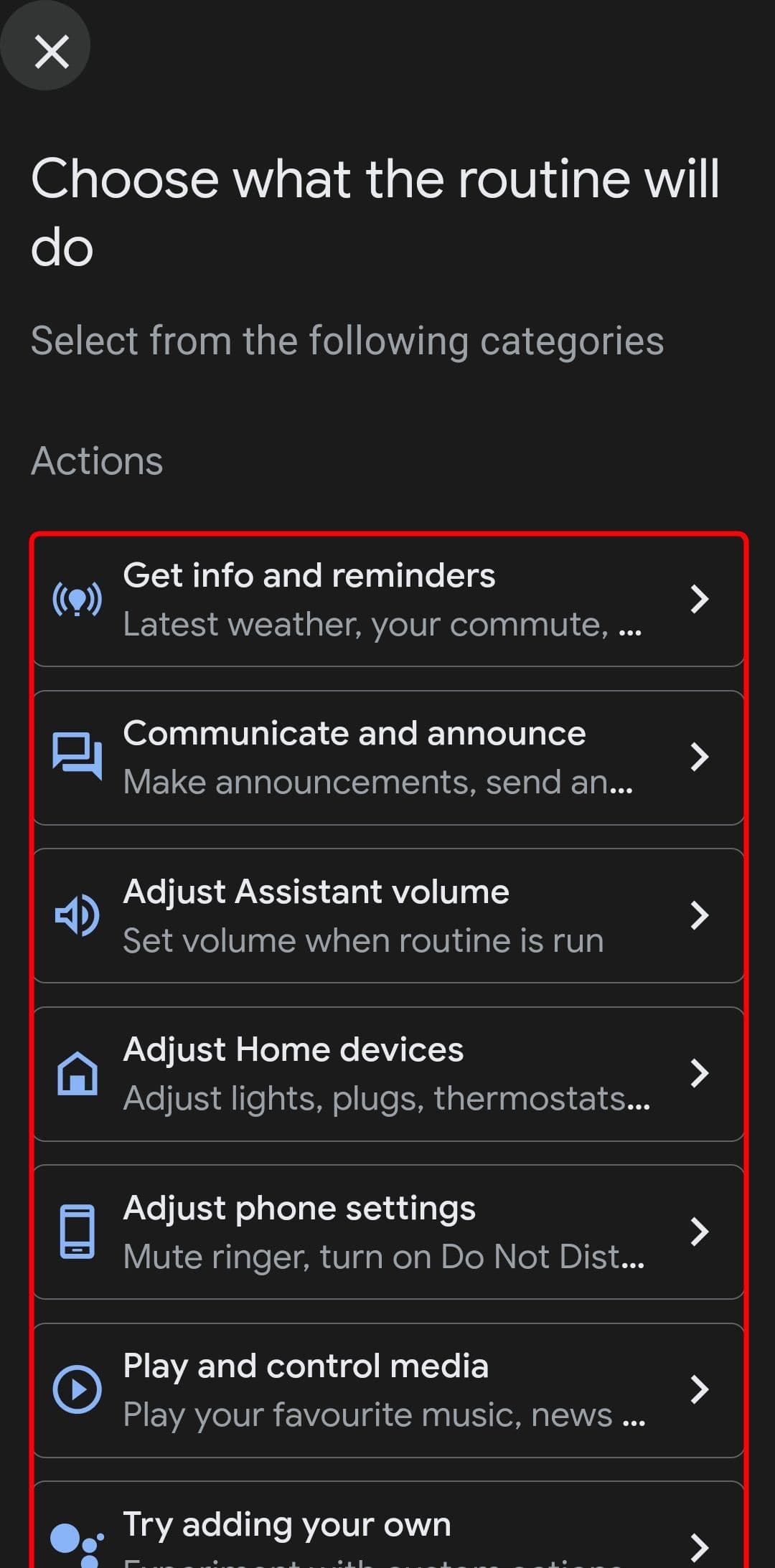 οι επιλογές ενεργειών ρουτίνας του βοηθού Google 