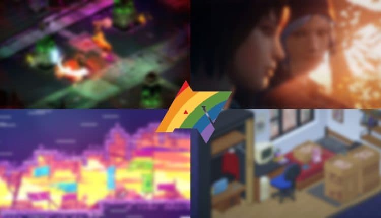 ap rainbow logo in front of blurred game screenshots