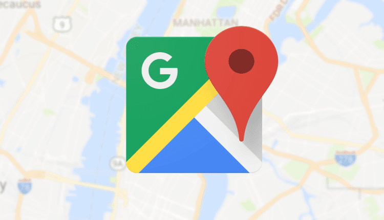 Google maps illustration with a a blurred map of New York in the background and the Google Maps icon in the foreground