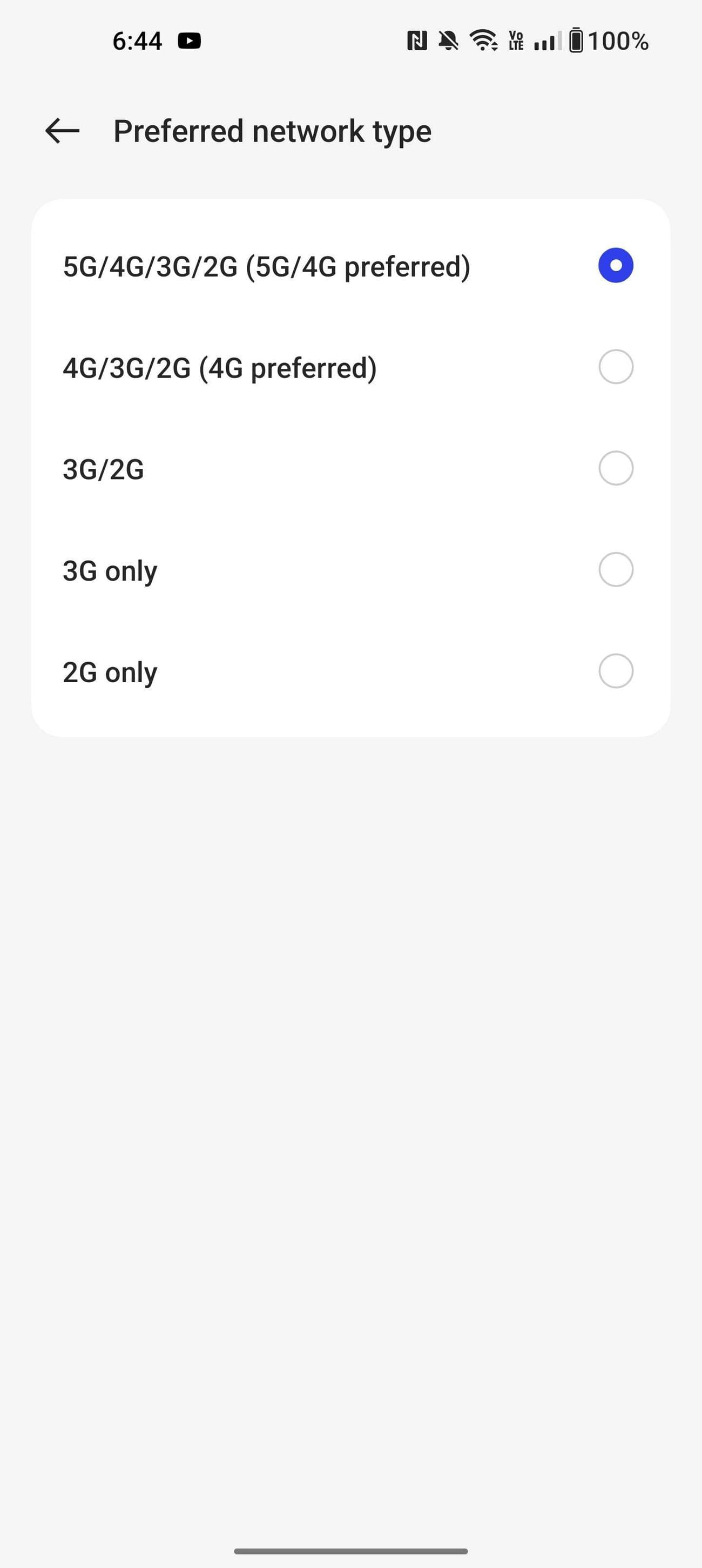Ρυθμίσεις ελέγχου τύπου δικτύου στο OnePlus