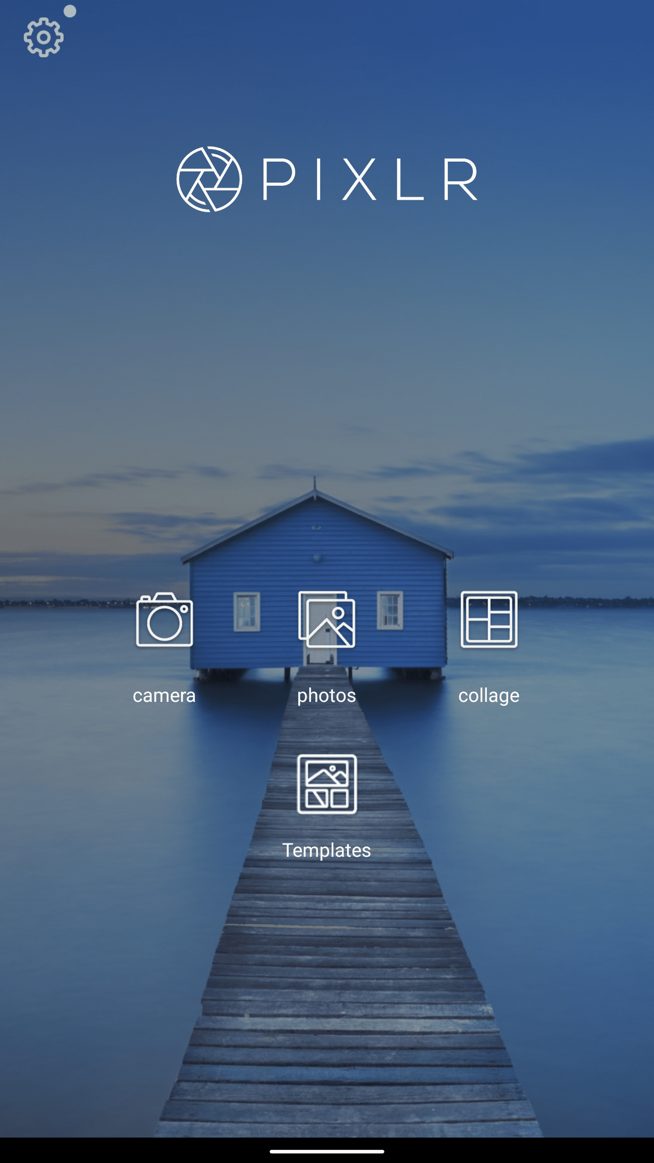 Ένα στιγμιότυπο οθόνης της αρχικής οθόνης του Pixlr.