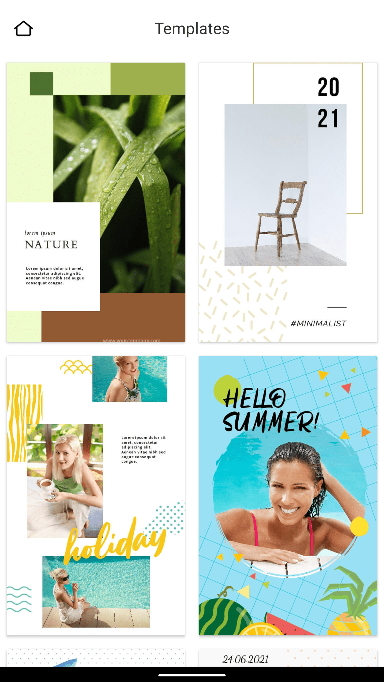 Ένα στιγμιότυπο οθόνης των προτύπων Pixlr.