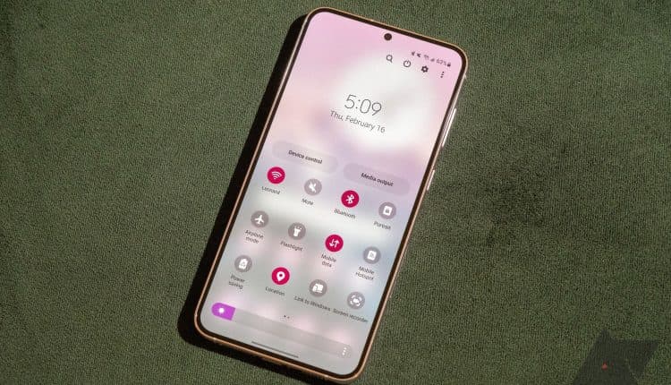 A smartphone with its quick settings panel open.