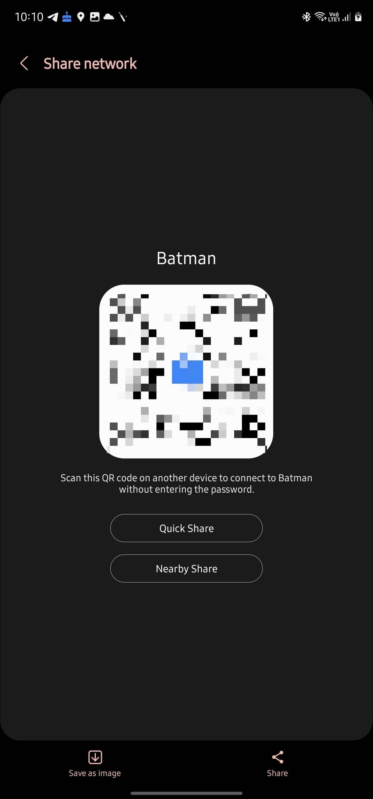 Samsung Galaxy - Κωδικός QR κοινής χρήσης Wi-Fi