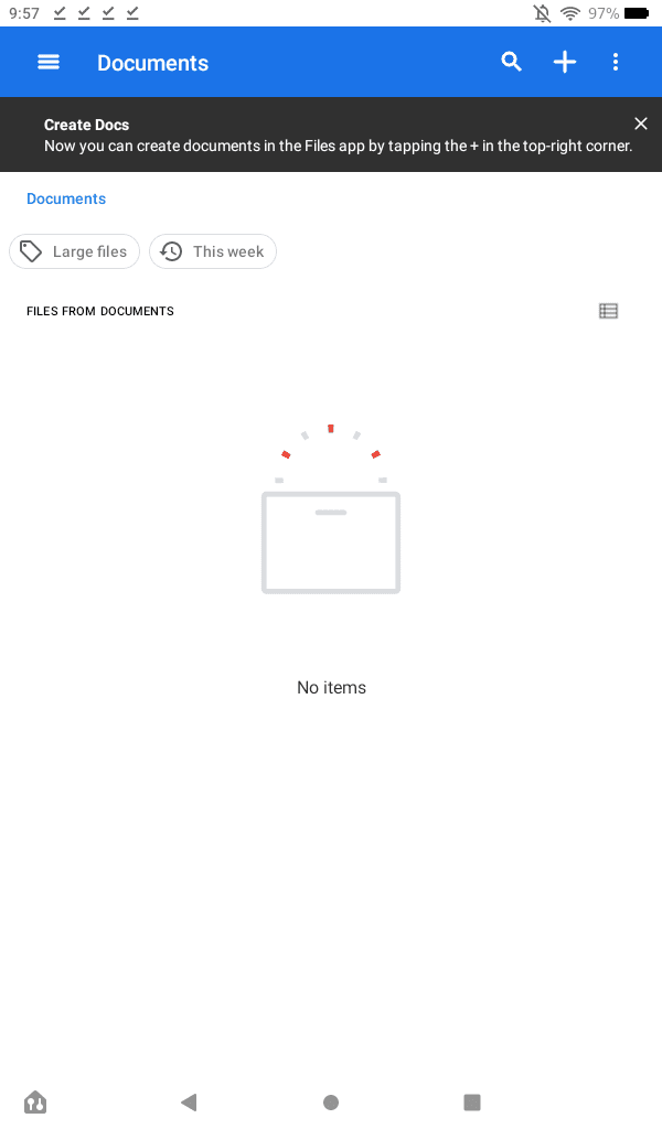 The main documents display in Files on an Amazon Fire 7