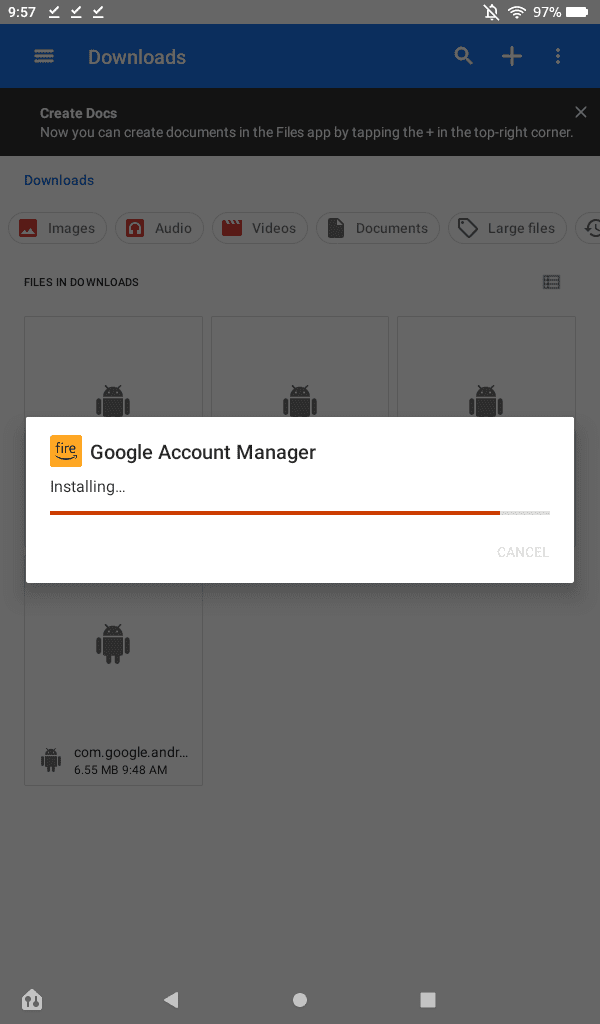 Google Account Manager installing on a Fire 7