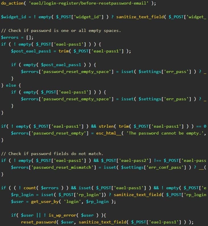 Μέρος της PHP που ενεργοποιεί την επαναφορά του κωδικού πρόσβασης