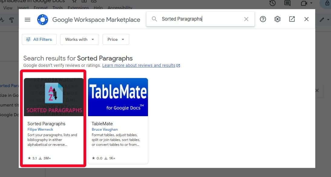 Αποτελέσματα αναζήτησης για το πρόσθετο Sorted Paragraphs στο Google Workspace Marketplace