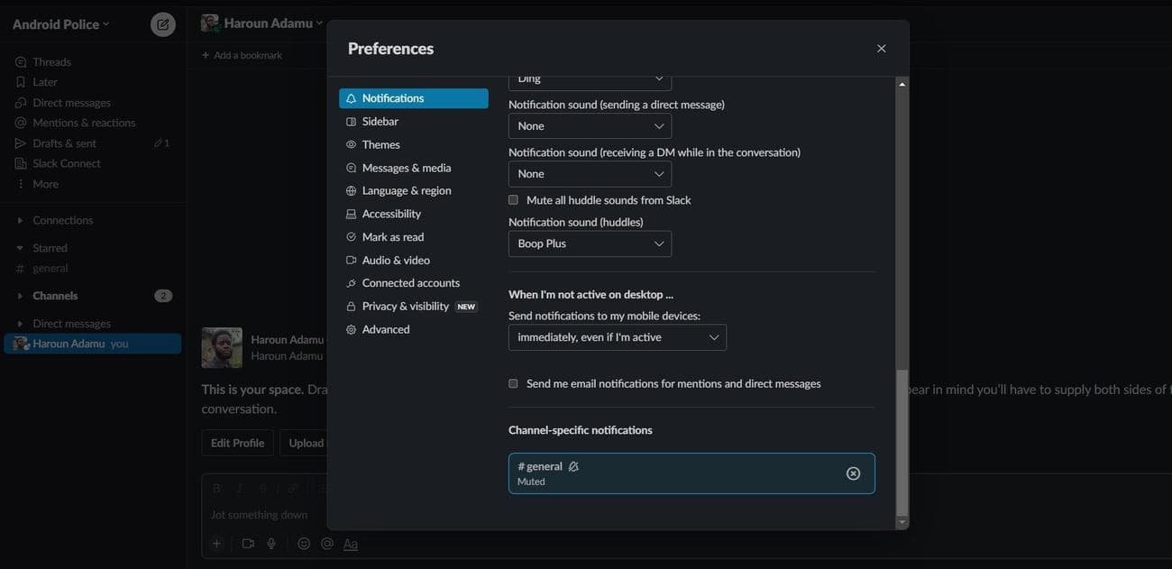 Άνοιγμα ρυθμίσεων ειδοποίησης Slack