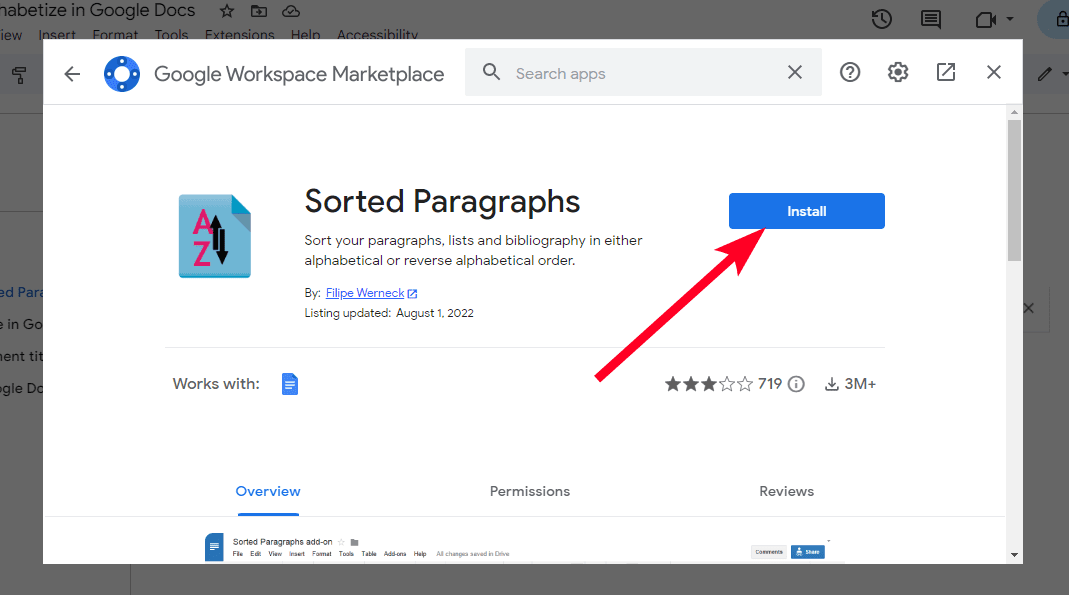 Πρόσθετο Sorted Paragraphs στο Google Workspace Marketplace