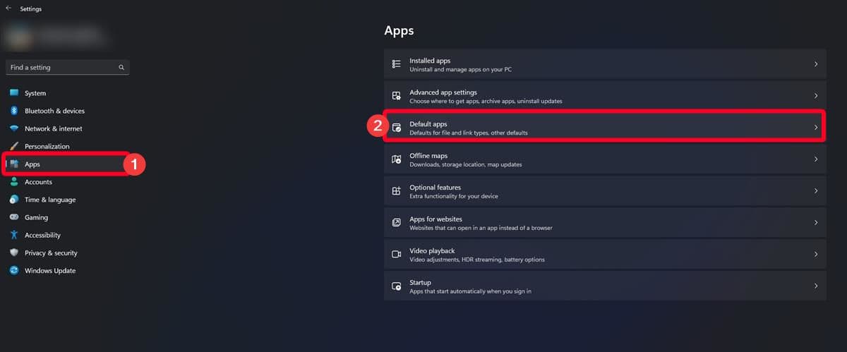 Σελίδα ρυθμίσεων μενού εφαρμογών των Windows 11