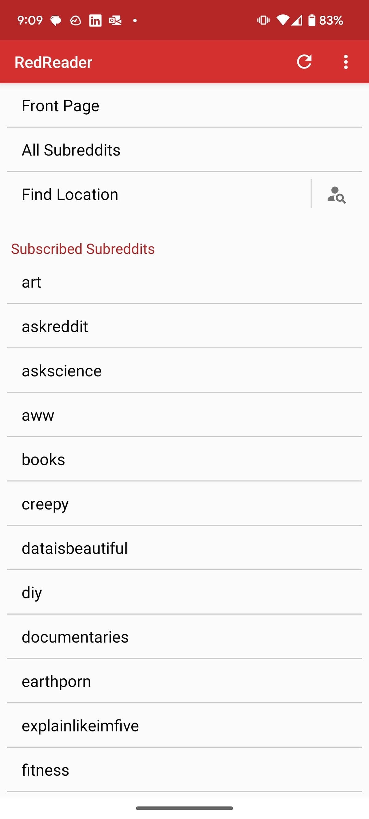 κύρια σελίδα του rereader