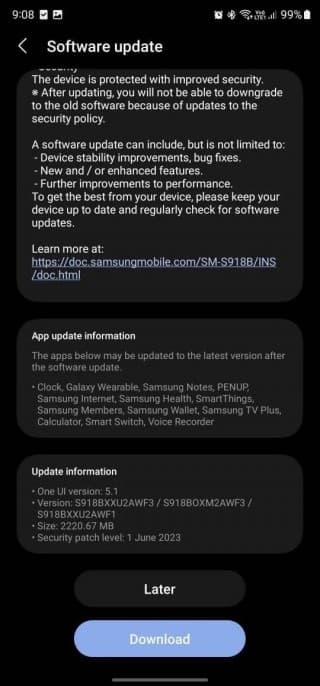 Αρχείο αλλαγών ενημέρωσης Samsung S91xBXXU2AWF3