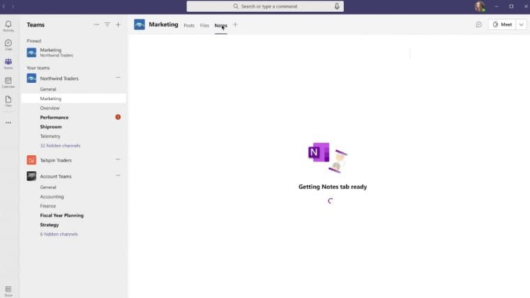 καρτέλα microsoft ομάδες για εταιρικές σημειώσεις