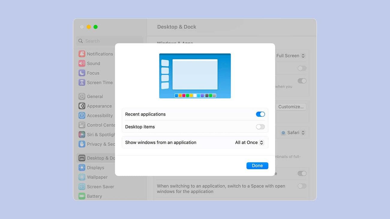 διαχείριση σκηνής στο παράθυρο ρυθμίσεων mac