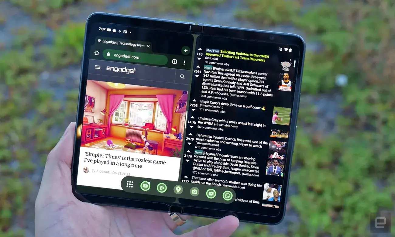 Όταν βρίσκεστε σε μια εφαρμογή, μπορείτε να σύρετε προς τα πάνω από το κάτω μέρος της οθόνης για να καλέσετε τη γραμμή εργασιών του Pixel Fold και από εκεί είναι πολύ εύκολο να επιλέξετε μια δεύτερη εφαρμογή για εμφάνιση για πολλαπλές εργασίες. 