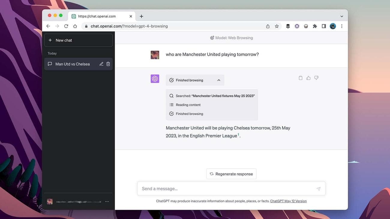 στιγμιότυπο οθόνης του αποτελέσματος περιήγησης στο ChatGPT 4
