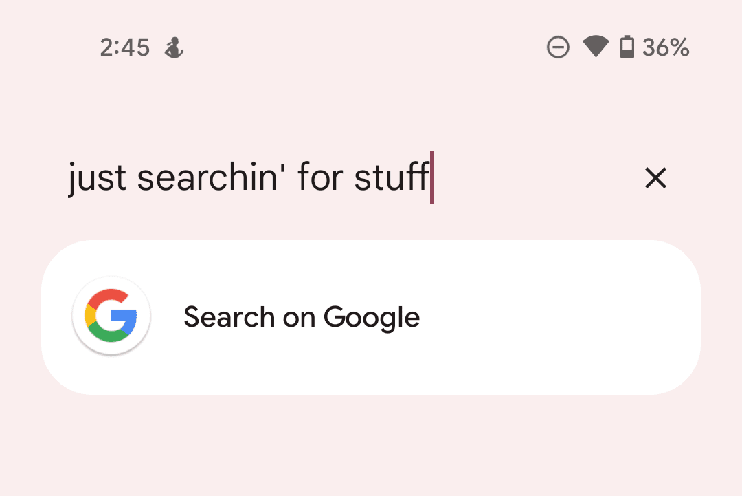 Cropped screenshot of Google Search's universal search in Pixel Launcher