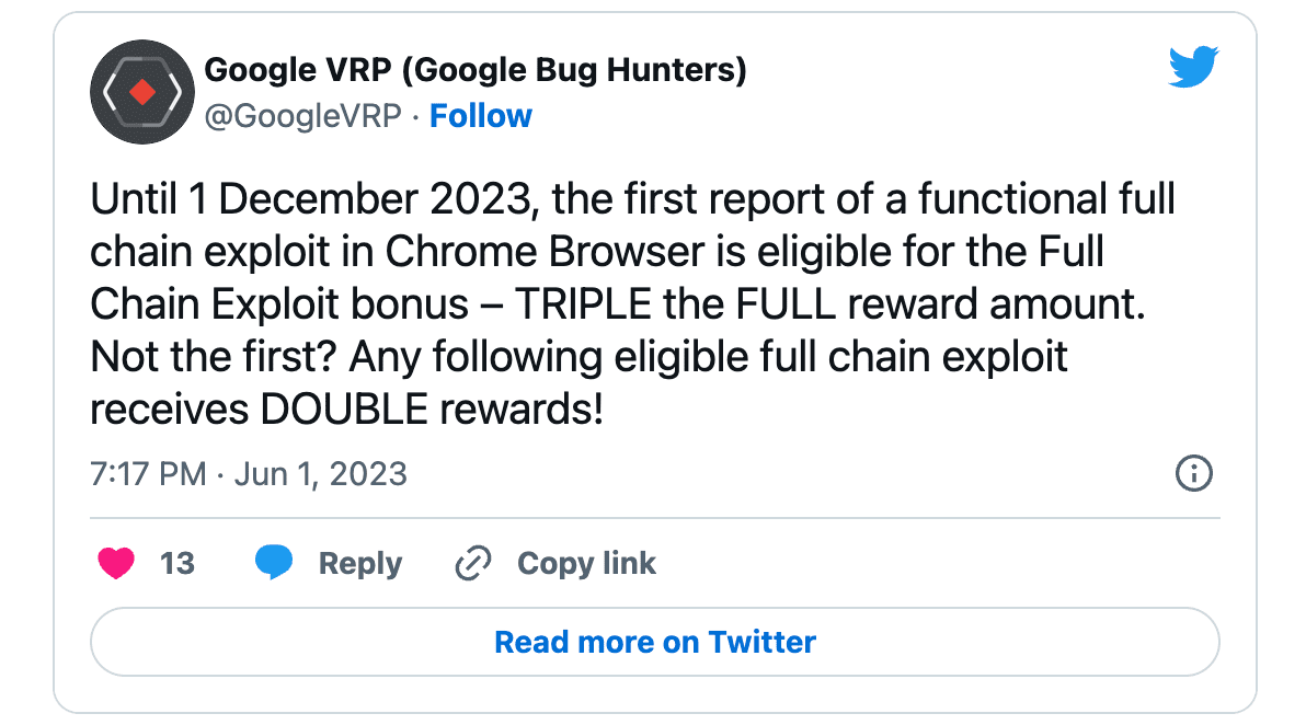 Tweet Google VRP