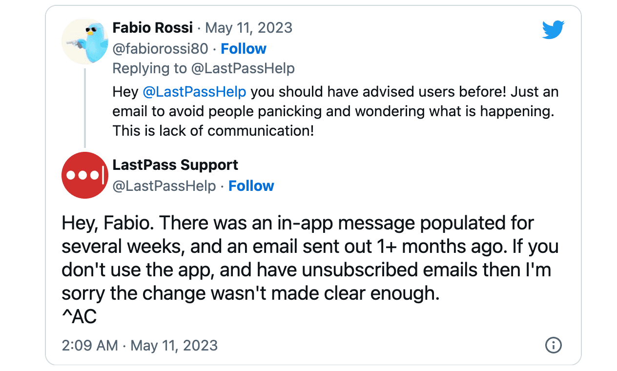 Απάντηση στο tweet του LastPass