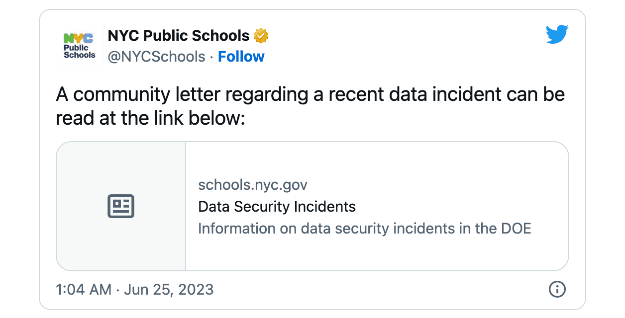 Tweet της NYC DOE